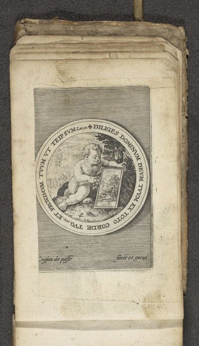 Putto with Tablet Putti Representing the Word of God Verbum Dei by Crispijn van de Passe (I)