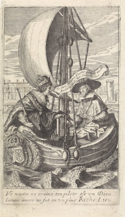 King Louis XIII and Cardinal Richelieu in a Boat by Crispijn van de Passe (II)