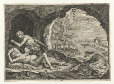 Peleus Sneaks Up on the Sleeping Thetis (series title: Metamorphoses of Ovid) by Crispijn van de Passe (II)