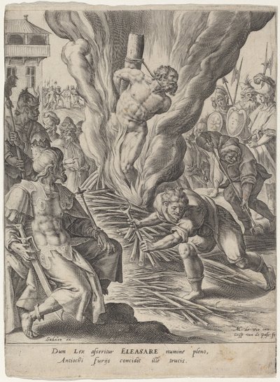Eleazar Burned by Antiochus by Crispijn van de Passe I after Maarten de Vos