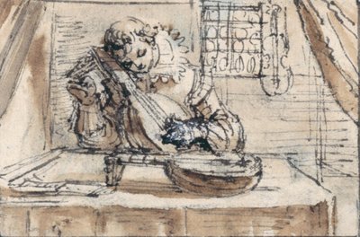Youth tuning his instrument by Crispin I de Passe