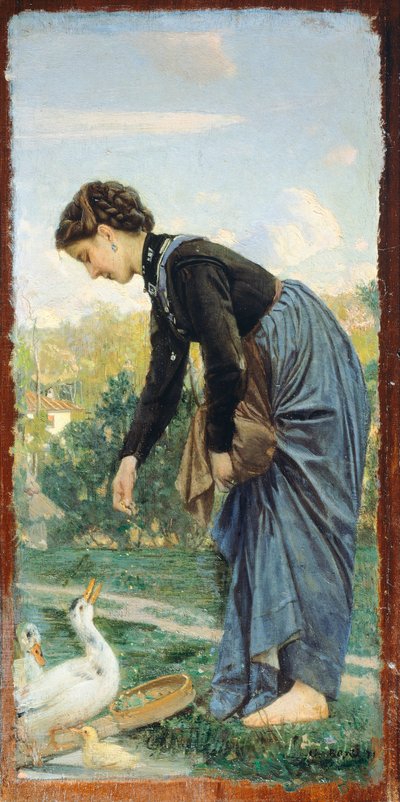 Young Woman Feeding a Duck by Cristiano Banti