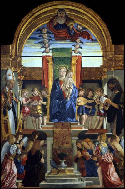 The Virgin and Child Enthroned with God the Father and Saints Hilarius and John the Baptist, 1499 by Cristoforo Caselli