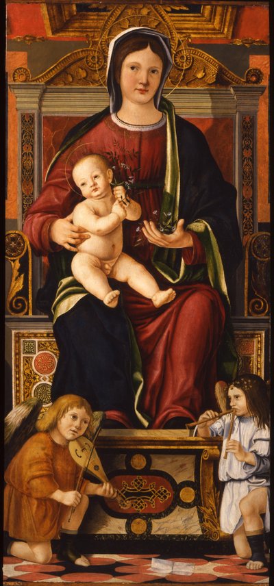 The Virgin and Child Enthroned with Two Musician Angels by Cristoforo Caselli