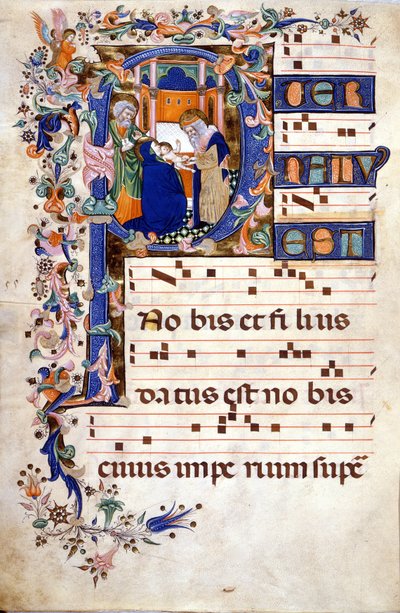 The circumcision of Christ in a lettrine P. Partition (Choral) of the 15th century by Cristoforo Cortese by Cristoforo Cortese