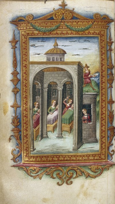 Daughters of Danaus murdering their husbands. Hypermnestra in prison Illustration for The Heroides by Ovid by Cristoforo Majorana