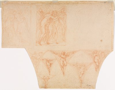 Studies for Christ Meeting His Mother..., Studies of an Angel in a Pendentive verso, 1599-1604 by Cristoforo Roncalli