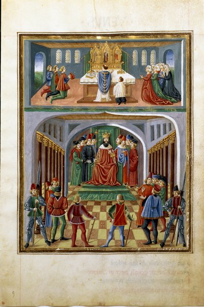 Influence of the Sun: Temporal Powers (King Before His Courtiers) and Spiritual Powers (Priest Serving in a Church) by Cristoforo De Predis