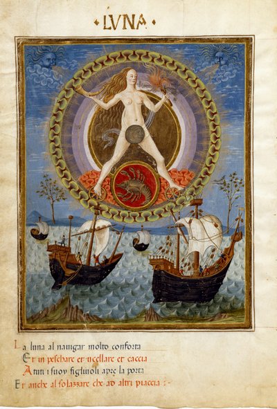 Moon with the Zodiac Sign of Cancer. Boats During the Rising Tide by Cristoforo De Predis