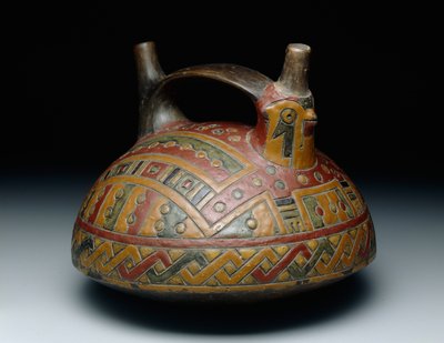 Double-spout strap-handle vessel depicting a falcon, Early Horizon, Epoch 8, c.500-400 B.C. by Culture Paracas