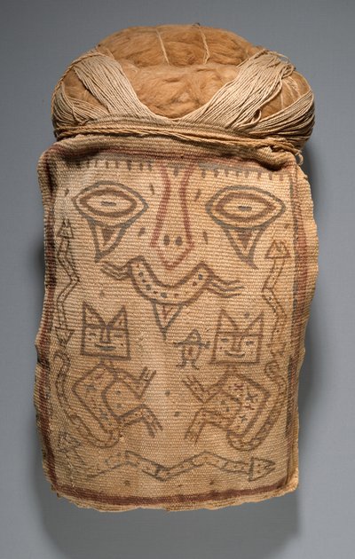 False head for burial bundle or mummy mask, 200-100 B.C. by Culture Paracas