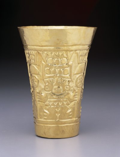 Cup: Standing Figures and War Clubs by Culture Sicán