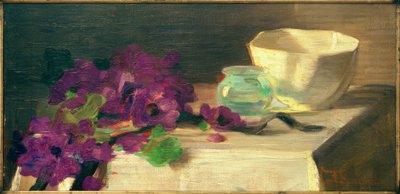 Still Life with Anemones, Glass Vase, and Porcelain Bowl by Curt Herrmann