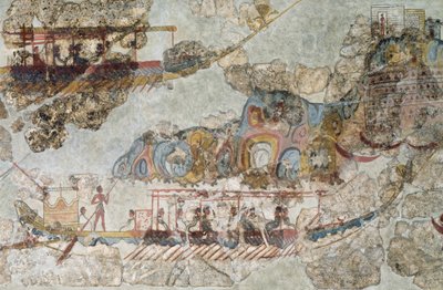 Fleet of ships, fresco from Thera, Southern Cyclades Islands, Greece by Cycladic Cycladic