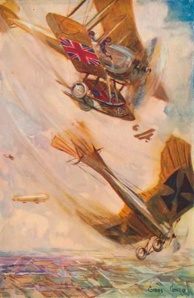 A British Biplane Bringing Down a German Taube, c1916-1928 by Cyrus Cuneo