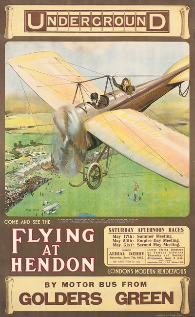 Flying at Hendon, an advertising poster (1914) by Cyrus Cuneo