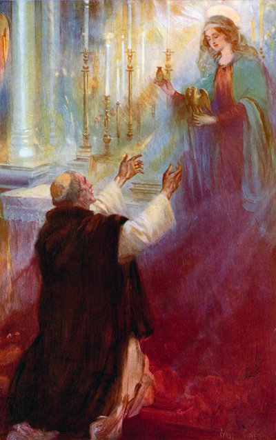 The legend of the Coronation Oil and the Ampulla, The Virgin appearing to Thomas A Becket by Cyrus Cuneo