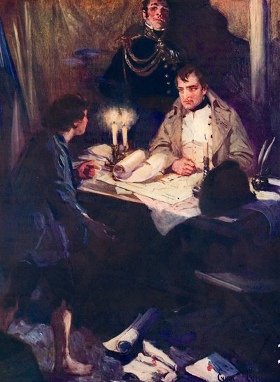 Young boy approaching Napoleon with critical military intelligence by Cyrus Cuneo
