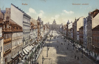 Postcard depicting a general view of Wenceslas Square by Czech Photographer