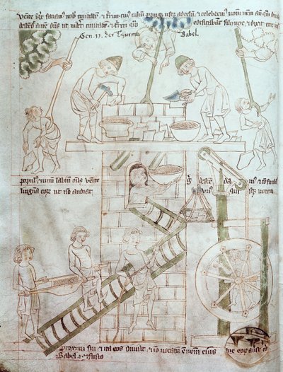 The Construction of the Tower of Babel, from the Velislav Bible by Czech School