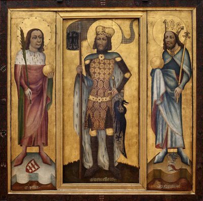 Muhlhausen altarpiece (or Prague altarpiece). Open altarpiece with the three main saints of Boheme: Saint Vitus, Saint Wenceslas, and Saint Guy by Czech School