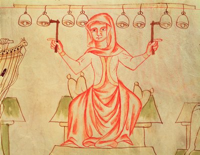 Musician Playing Bells, from the Velislav Bible, c.1340 by Czech School