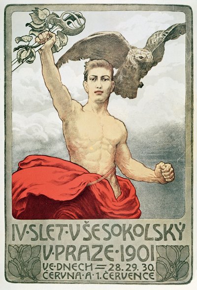 Poster advertising the 4th Assembly of Sokols in Prague by Czech School