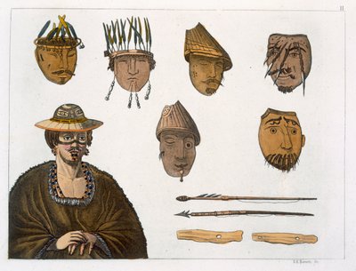 Detail of Headdresses and Weapons for Fishing in Alaska by D.K. Bonatti