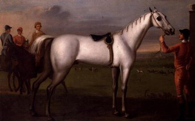 Groom Holding a Grey Racehorse by D. Quigley
