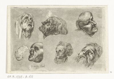 Study Sheet with Seven Heads in Two Rows by D. van den Bosch