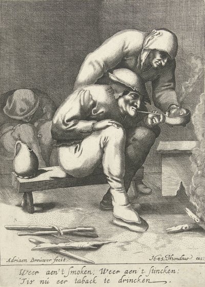 Smoking Man with a Woman Behind Him by D. van den Bremden