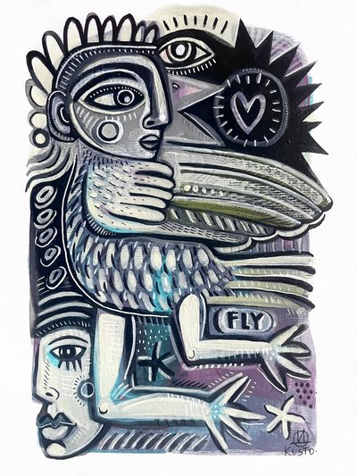 Folk Art Winged Figure by Daia Kusto