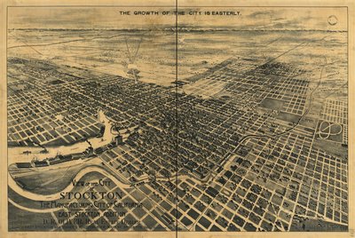 View of the city of Stockton, the Manufacturing City of California. Showing the location of East Stockton addition. by Dakin Publishing Co.