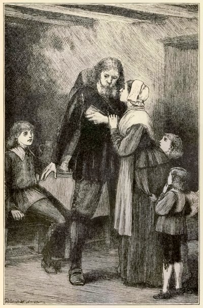 Christian confides in his wife (from The Pilgrims Progress by John Bunyan, illustration by Thomas Dalziel) by Dalziel Brothers