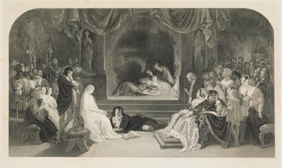 The Play Scene, Act III, Scene II of Hamlet by William Shakespeare, engraved by Charles W. Sharpe by Daniel (after) Maclise