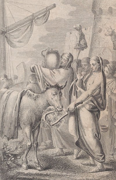 Figures at Right Near a Ship, Some Holding Up Animals Over Their Heads, a Horse at Left by Daniel Berger