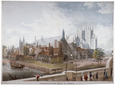 View of Westminster Hall and Abbey, from Westminster Bridge, London by Daniel Havell