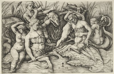 Two Tritons Fighting - Battle of the Sea Gods (right portion) by Daniel Hopfer