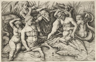 Two Tritons Fighting - Battle of the Sea Gods (detail) by Daniel Hopfer