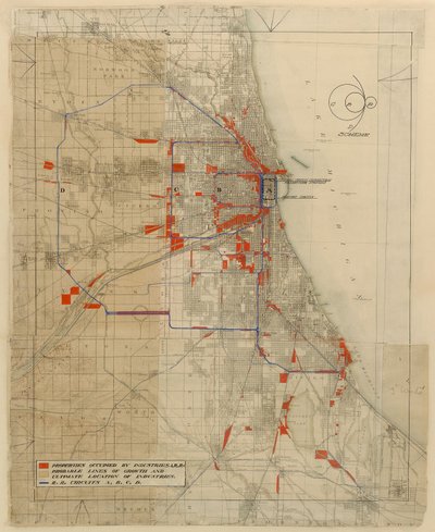 Plan of Chicago, Chicago, Illinois, Railroad Circuits Diagram by Daniel Hudson Burnham