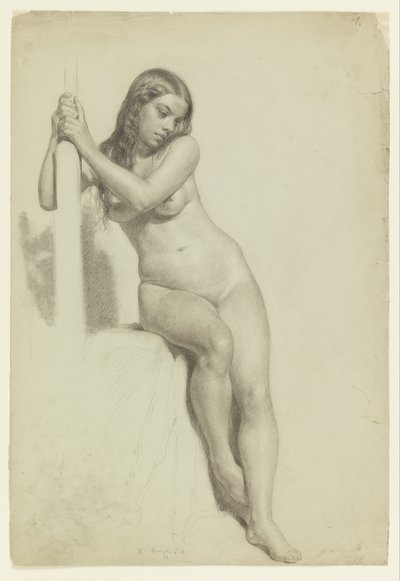 Female Nude Perched on a Stool by Daniel Huntington