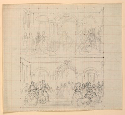 Two Figure Compositions for the Painting "The Republican Court" (Lady Washington