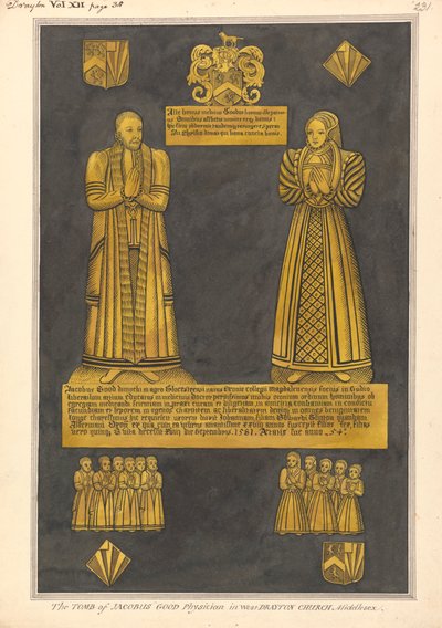 Brass Plate for Dr. James Goode and his Wife Joan, Daughter of Edward Clinton, West Drayton Church by Daniel Lysons