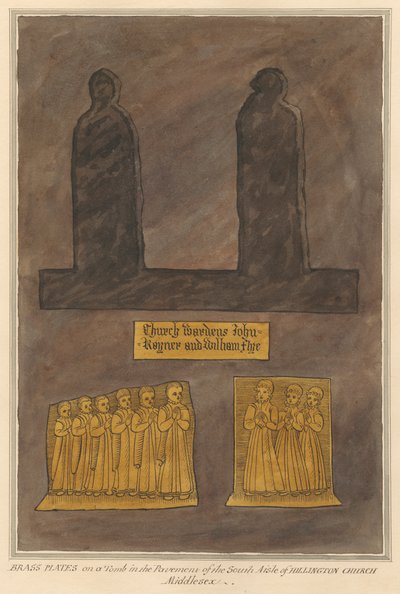 Brass Plates on an Unidentified Tomb in the Pavement of the South Aisle from Hillingdon Church by Daniel Lysons