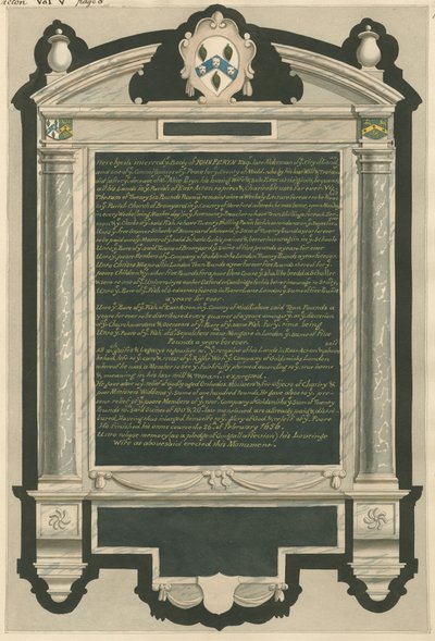 Memorial of John Peryn from Acton Church by Daniel Lysons