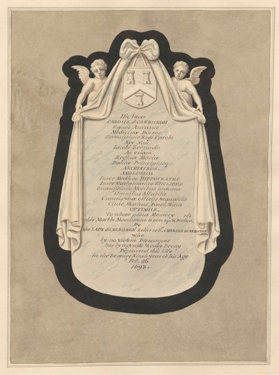 Memorial to Carous Scarburgh from Cranford Church by Daniel Lysons