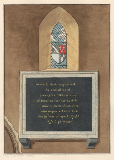 Memorial to Charles Hitch from East Ham Church by Daniel Lysons