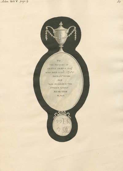 Memorial to Crayle Cayle from Acton Church by Daniel Lysons