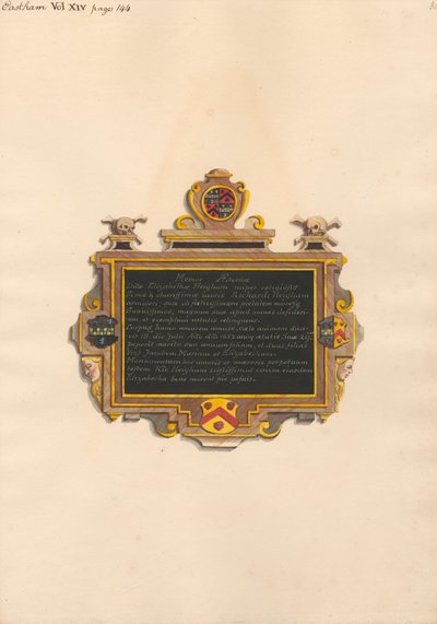 Memorial to Elizabeth Heigham from East Ham Church by Daniel Lysons