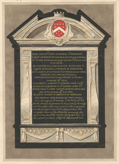 Memorial to George Lord Berkeley from Cranford Church by Daniel Lysons